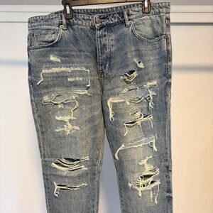 Ksubi Light Blue Distressed Slim Straight Jeans